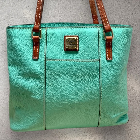 Dooney & Bourke Lexington Blue Aqua Pebbled Leather Double Handles Tote Bag - Picture 1 of 10